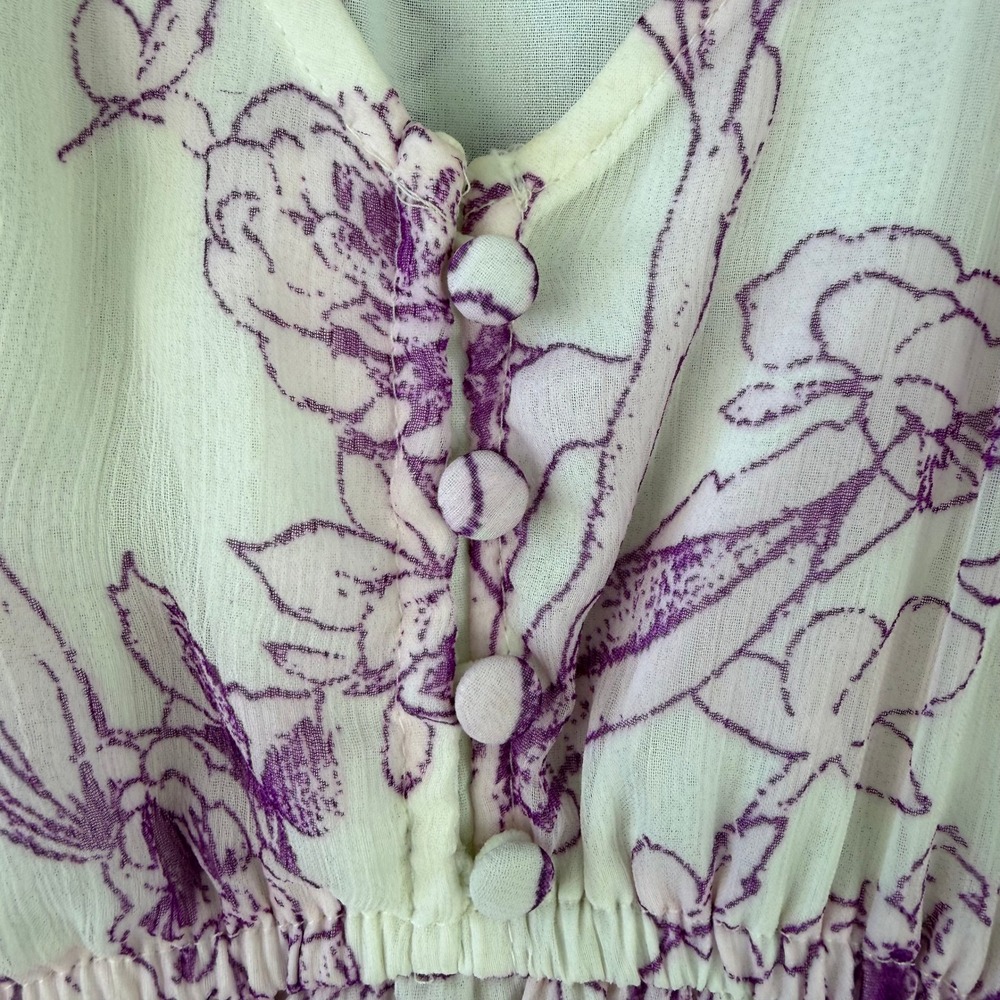 A New Day Floral Mini Dress Women XS Purple White Boho V-Neck Long Sleeve - Picture 3 of 12